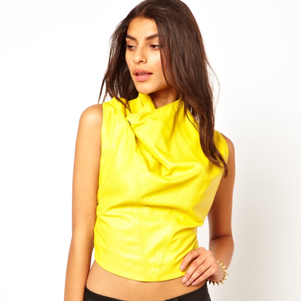 Leather Drape Top With Harness Back